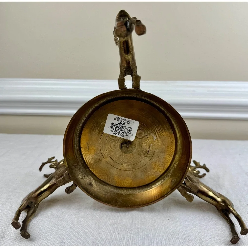 Vintage Brass 3 Stag Deer Reindeer Pillar Candle Holder 10.5in w Cabincore Boho